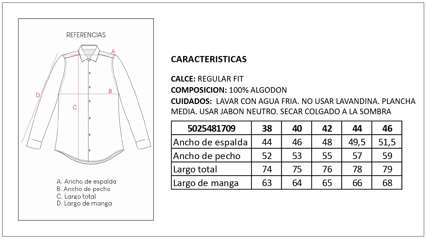 Tabla de Talles Camisa Rayada 100% Algod&oacute;n Britches